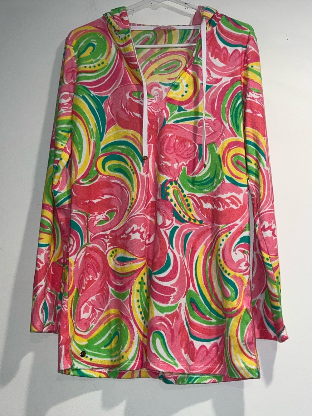 LILLY PULITZER Megan terry cloth hooded coverup tunic in All Nighter print